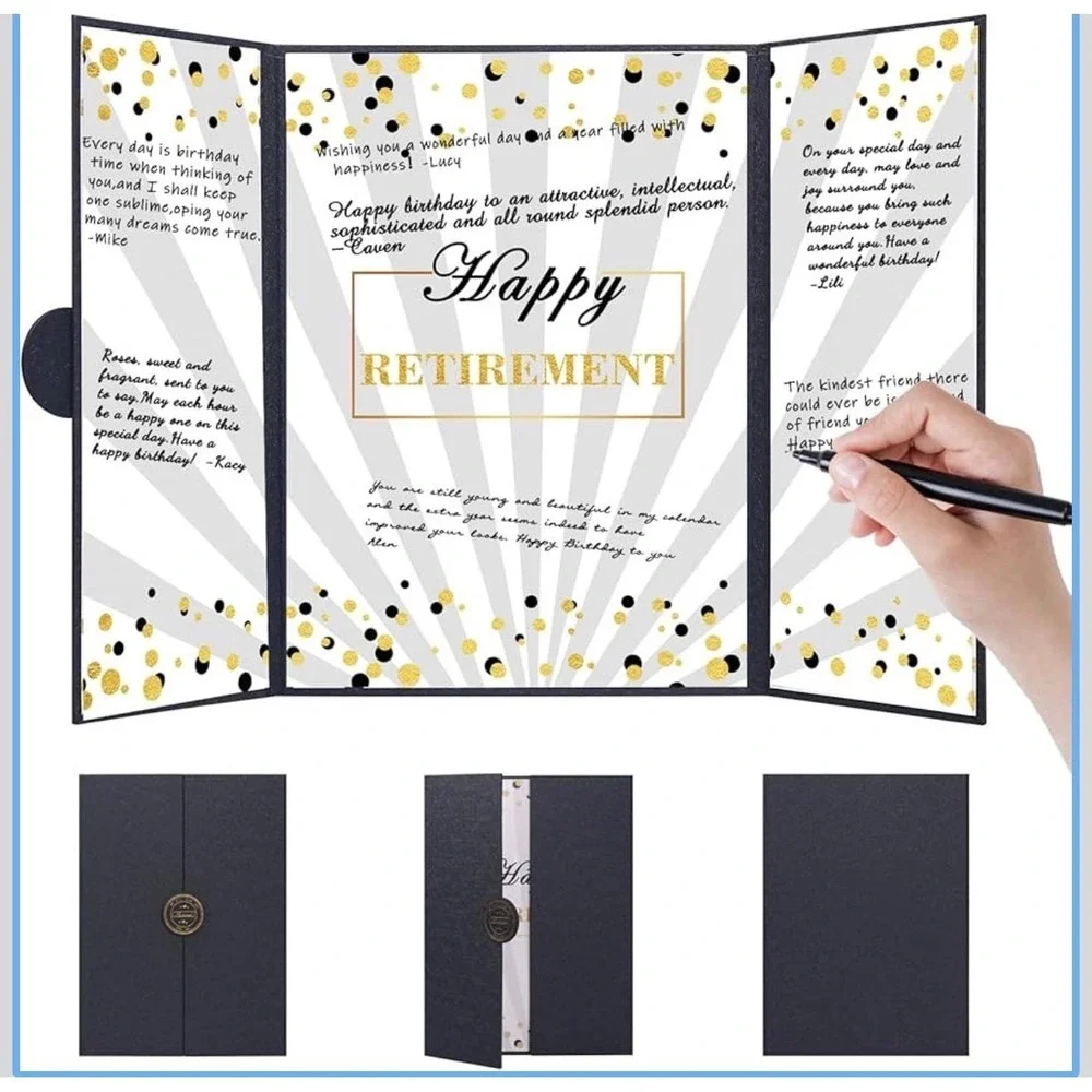 Happy Retirement Guest Book Farewell Signature Board‎ Black Gold Large